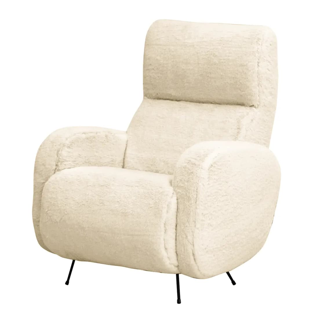 Sessel Vains Beige Kunstfell Bahira mit Hocker | Beige