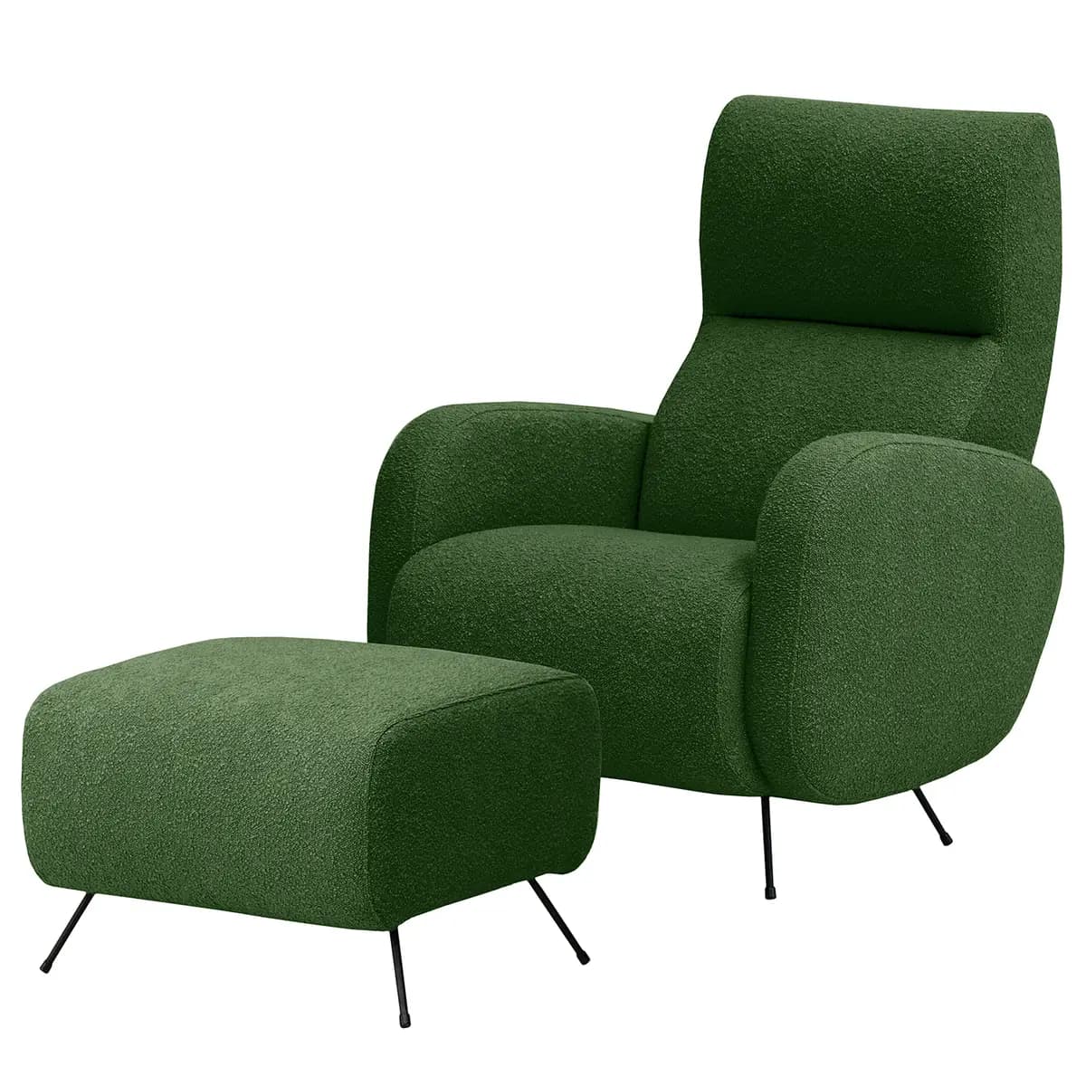 Sessel Vains Grün Bouclé Stoff Basima mit Hocker | Grün