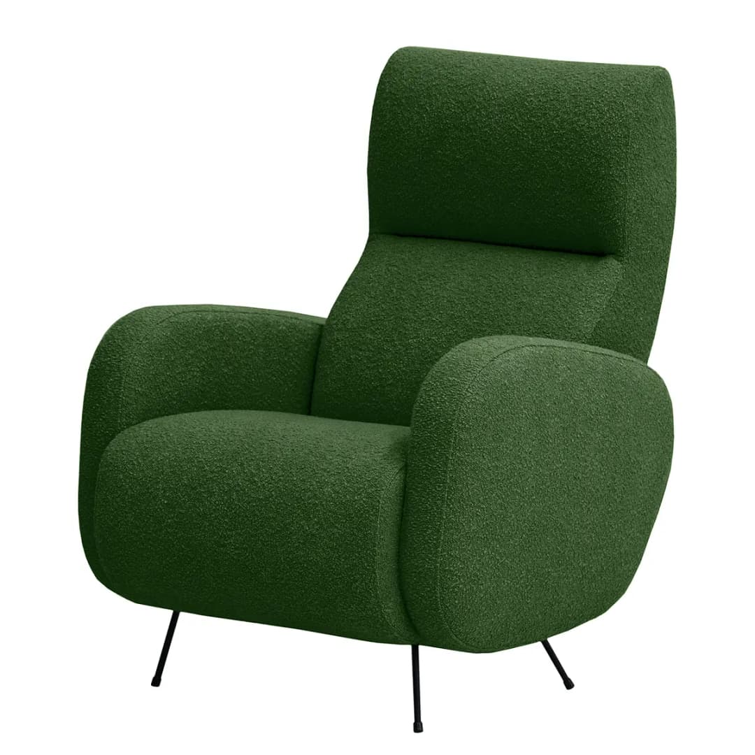 Sessel Vains Grün Bouclé Stoff Basima mit Hocker | Grün