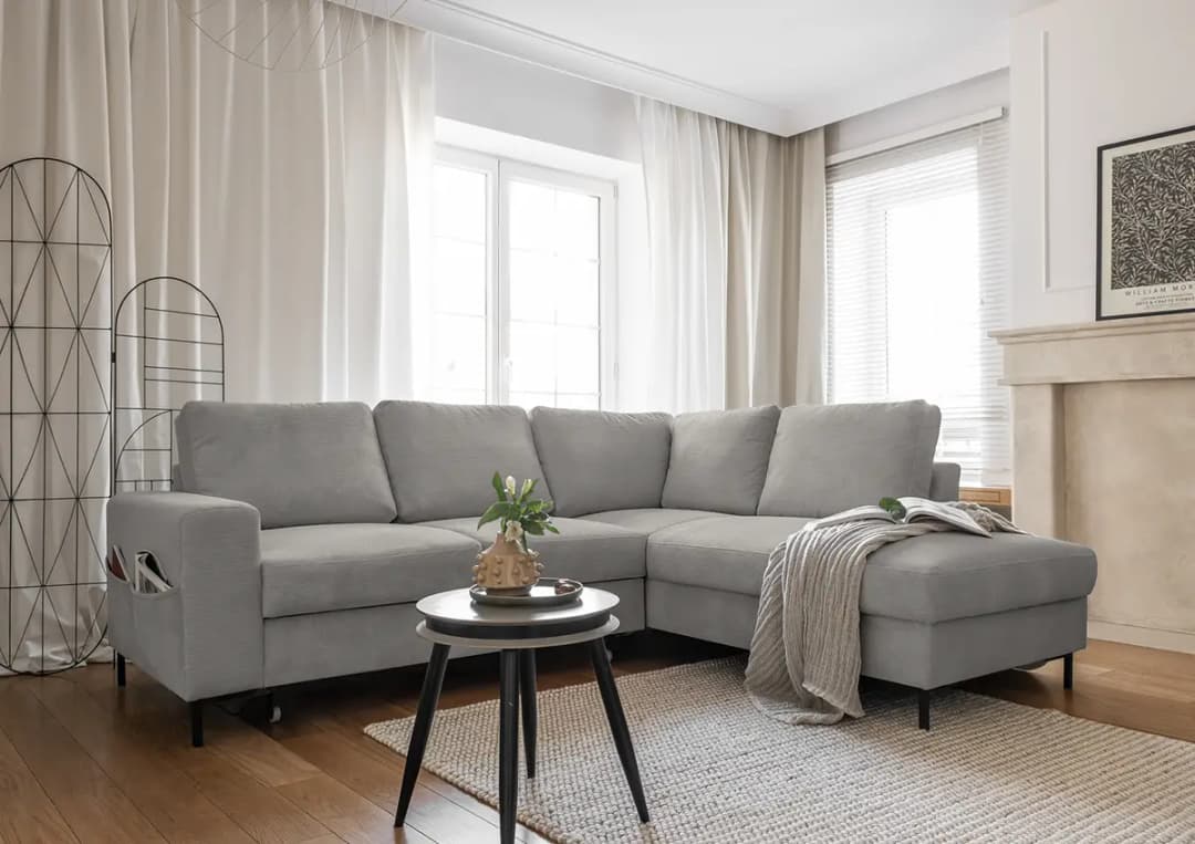 Ecksofa mit Ottomane Grau Cordstoff Onika | Grau