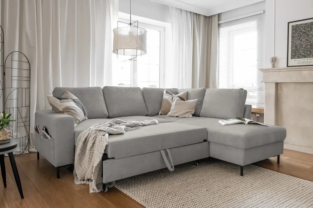 Ecksofa mit Ottomane Grau Cordstoff Onika | Grau