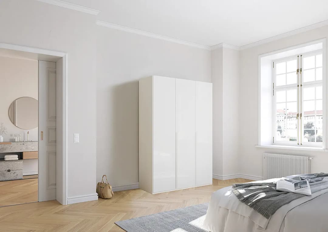 Drehtürenschrank Purisma Glastüren Typ A 151cm Weiß/Alpinweiß