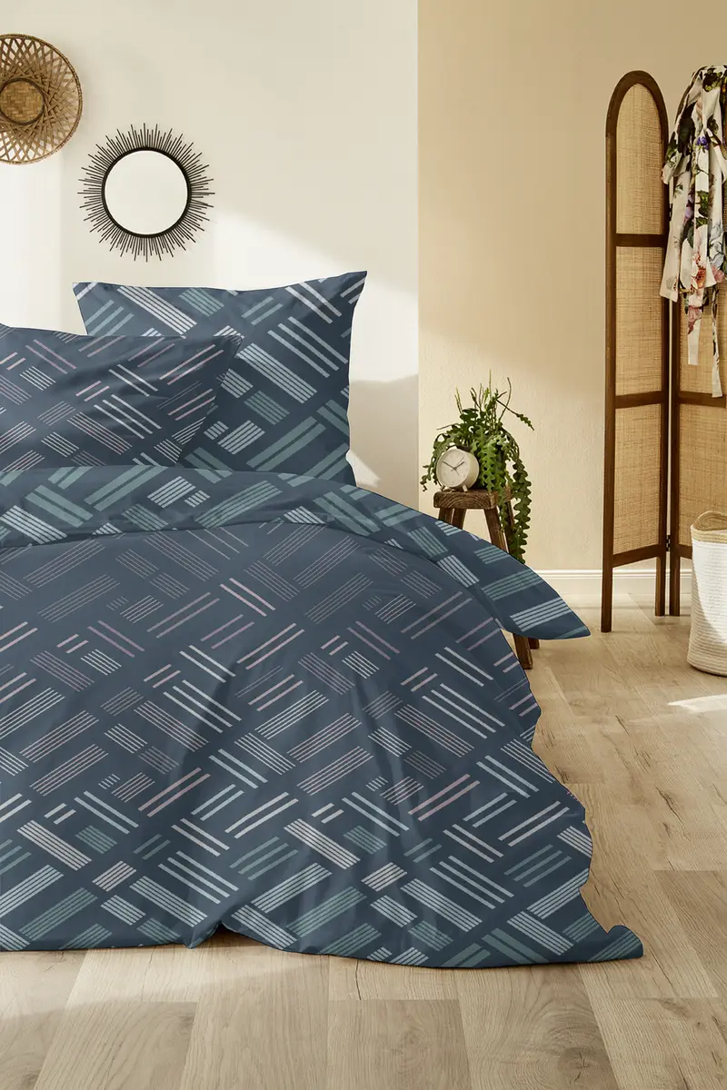 Mako-Satin Bettwäsche Retro | Blau