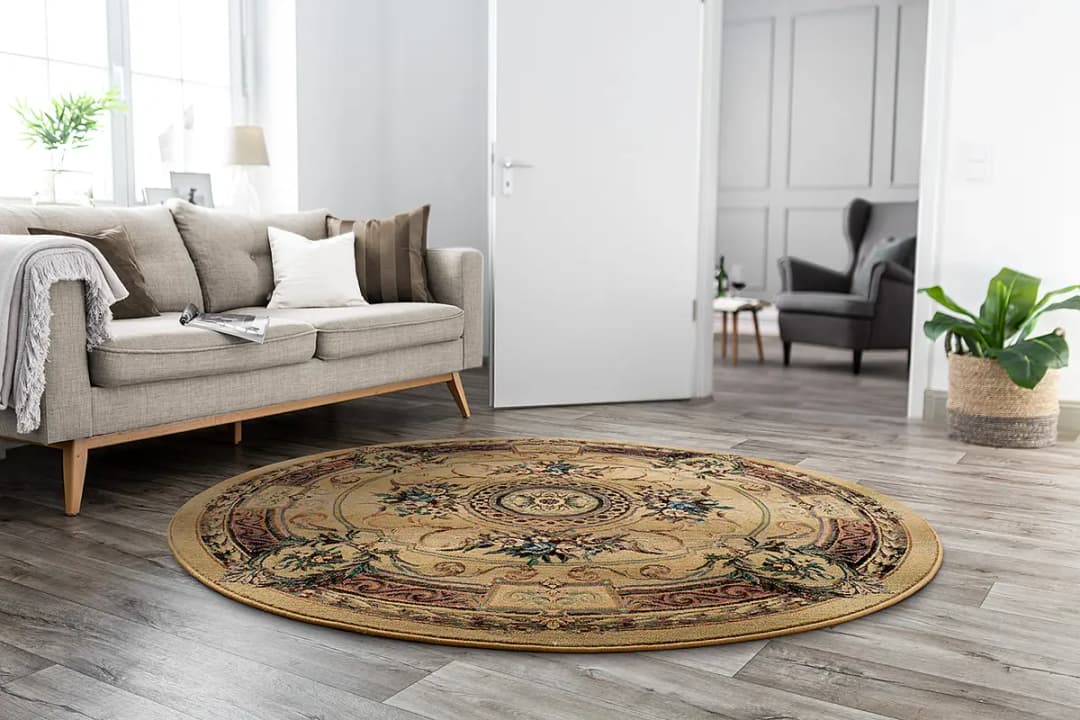 Kurzflorteppich Gabiro 856 Rund Beige/Beige Ø 200cm Flachgewebe