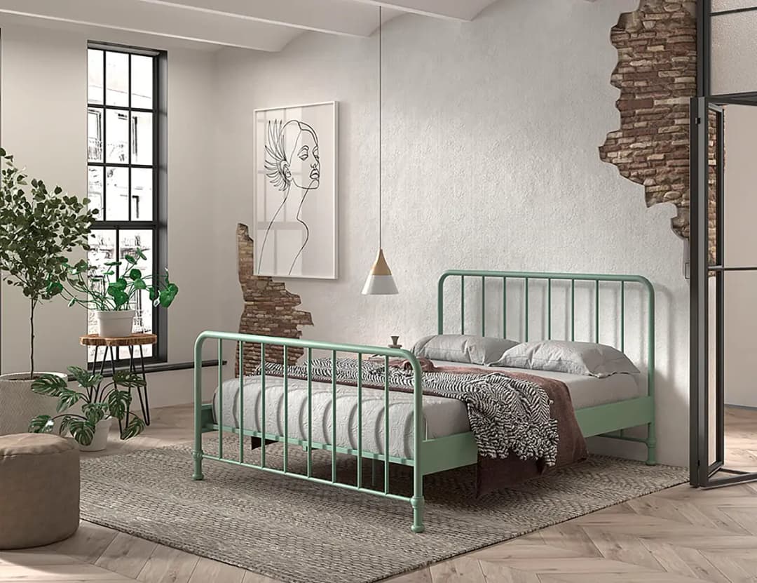 Metallbett 160 x 200cm Eisen pulverbeschichtet Kiefer | Grün