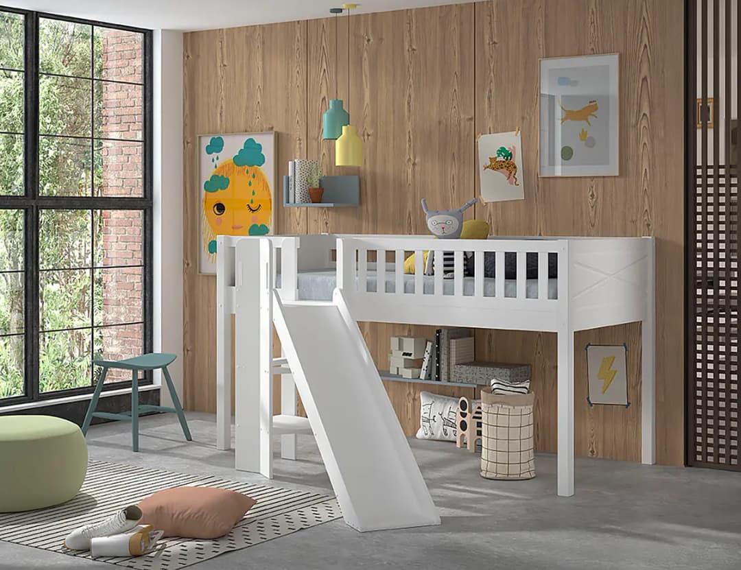 Spielbett mit Rutsche | Weiß
