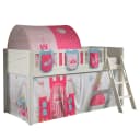 Spielbett 90 x 200cm Weiß/Pink mit Taschen & Tunnel/mit Vorhang