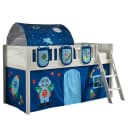 Spielbett 90 x 200cm Weiß/Dunkelblau mit Taschen & Tunnel/mit