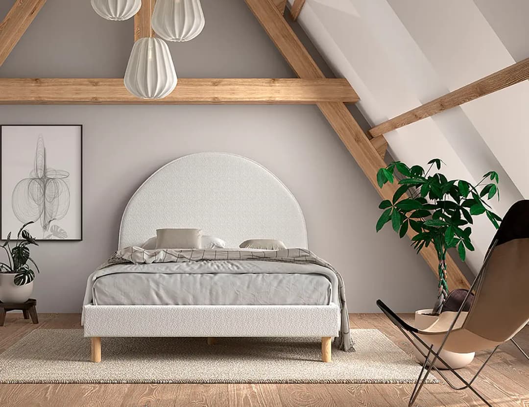 Polsterbett 140 x 200cm Bouclé Weiß/Weiß | Weiß