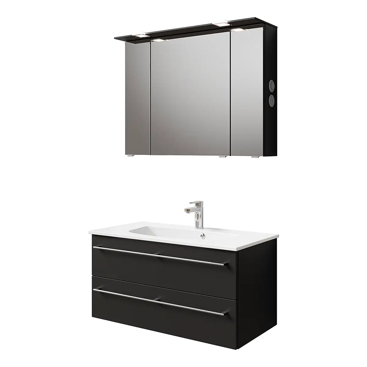 Badmöbel-Set 6025 Typ C 97cm Schwarz/Matt Schwarz | Schwarz