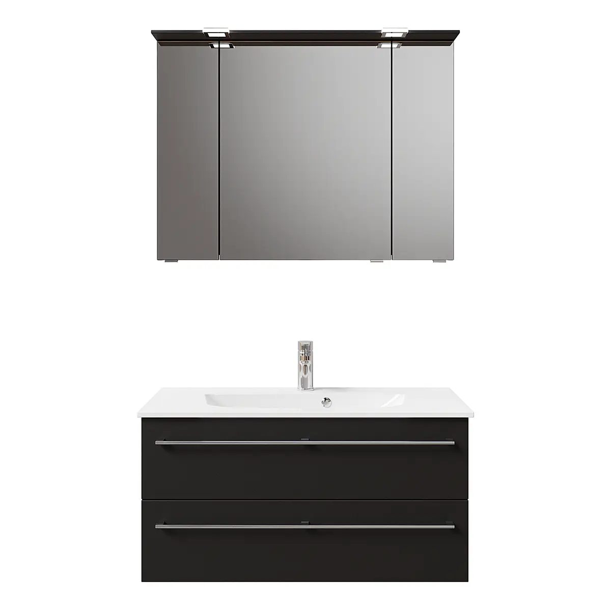 Badmöbel-Set 6025 Typ C 97cm Schwarz/Matt Schwarz | Schwarz