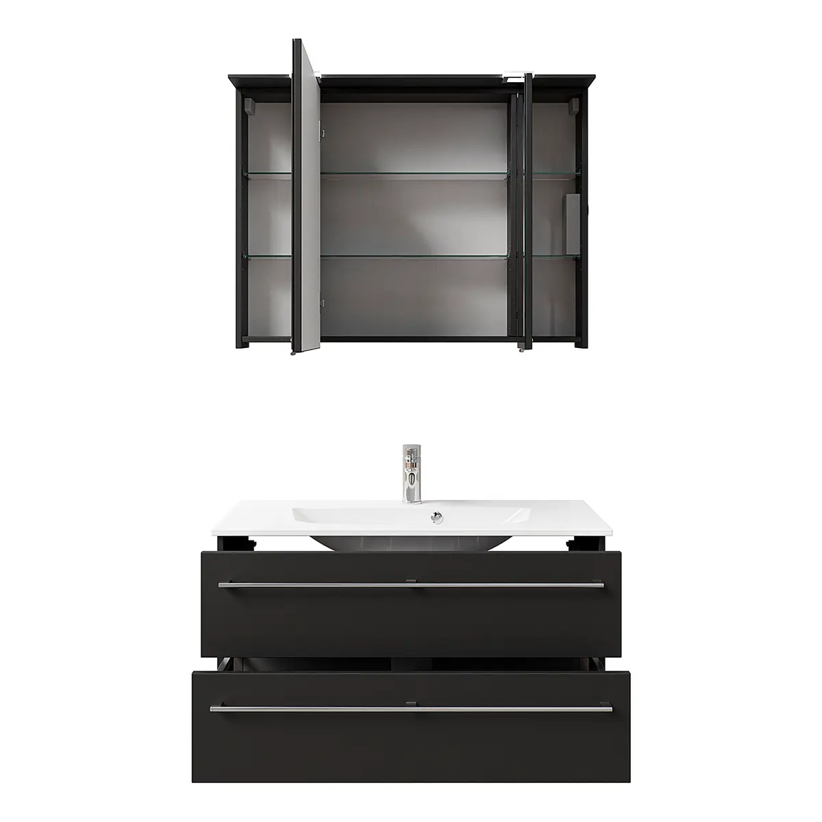 Badmöbel-Set 6025 Typ C 97cm Schwarz/Matt Schwarz | Schwarz
