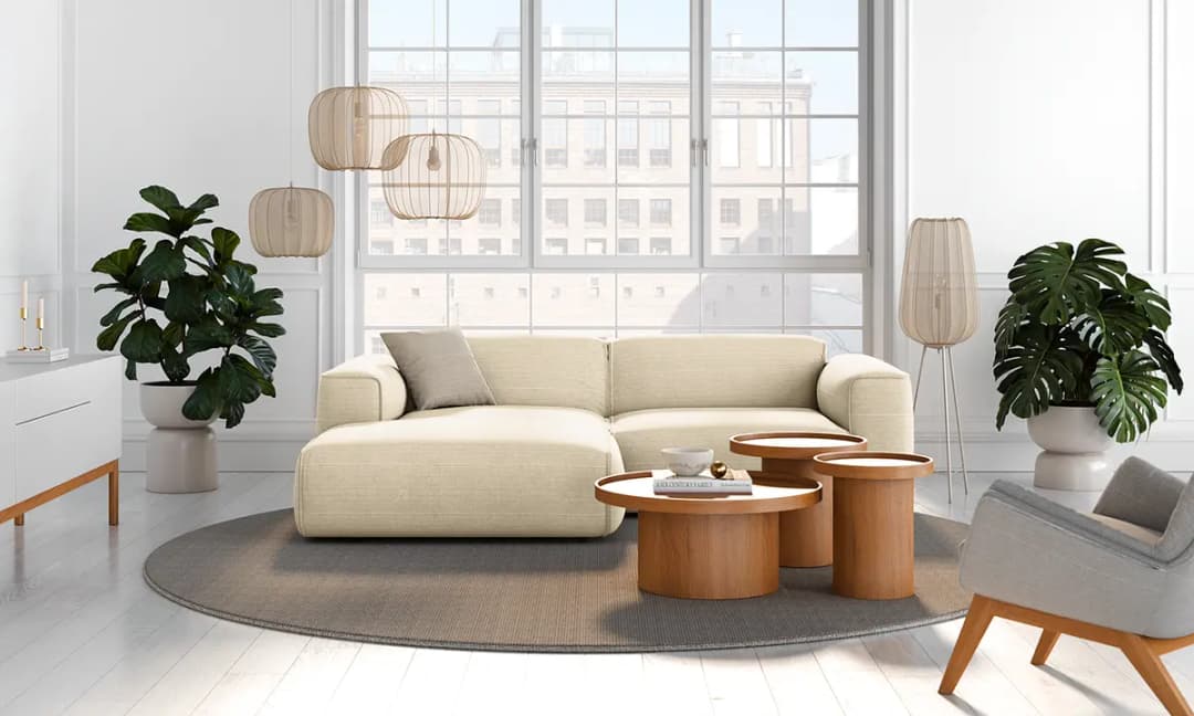 Ecksofa mit XL-Longchair Snor | Beige