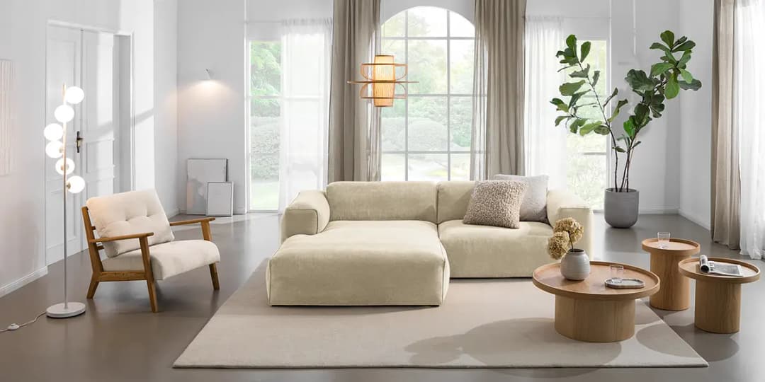 Ecksofa mit XL-Longchair Snor | Beige