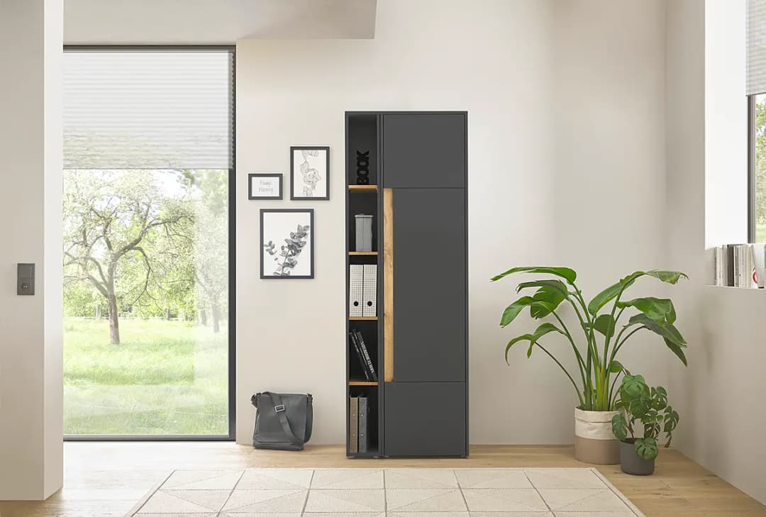 Schrank mit Holztür | Grau