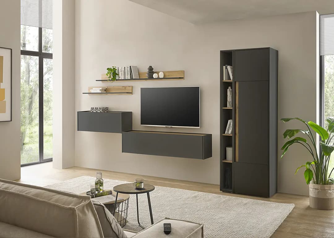 Schrank mit Holztür | Grau