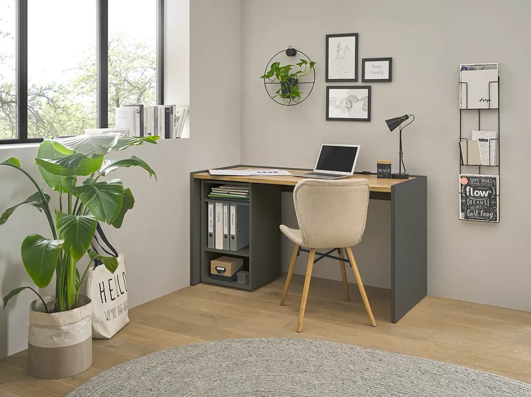Schreibtisch mit Regal | Grau