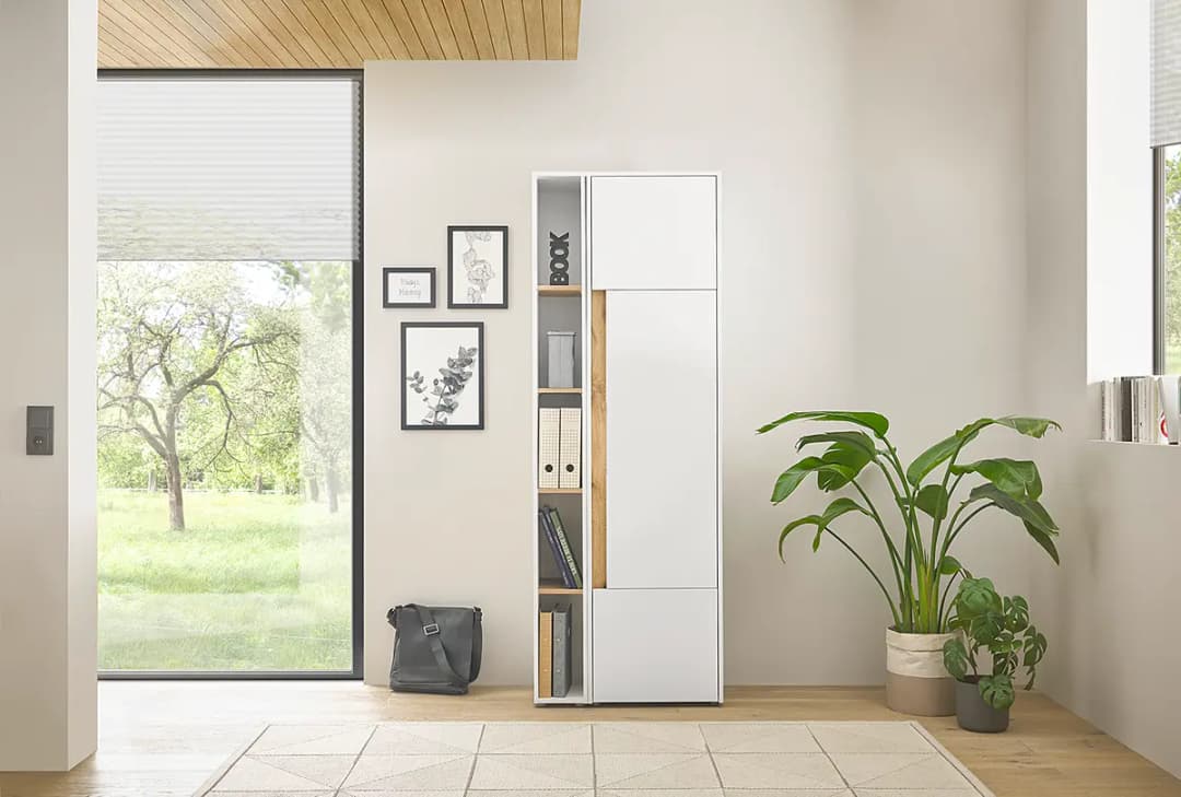 Schrank mit Holztür | Weiß