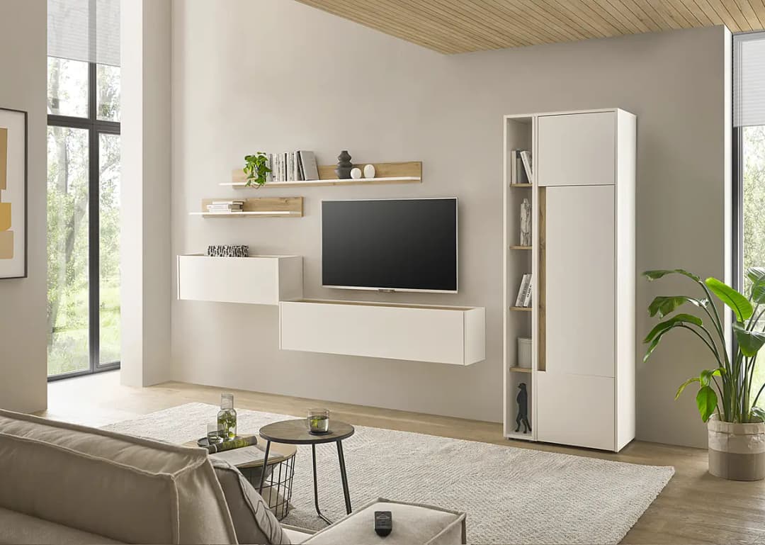 Schrank mit Holztür | Weiß