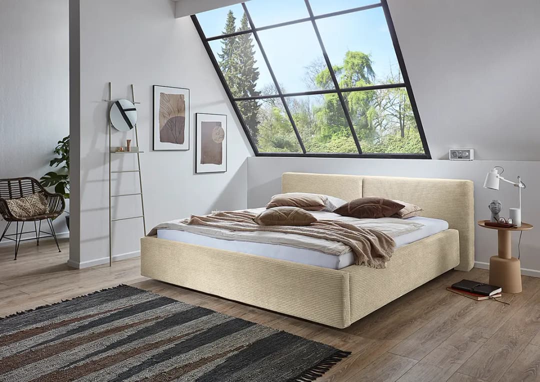 Polsterbett 180 x 200cm Cordstoff Poppy Beige | Beige