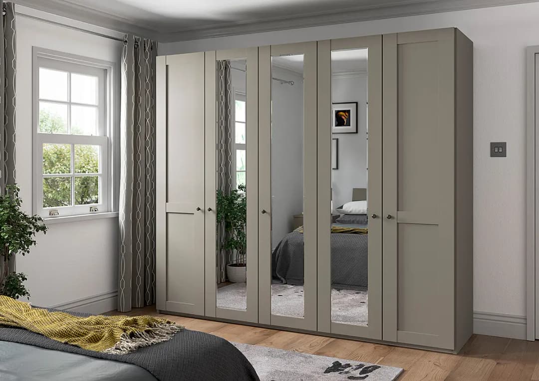 Drehtürenschrank 246cm Grau/Taupe 3 Spiegeltüren | Grau