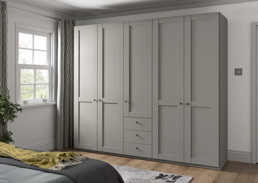 Drehtürenschrank mit Schubladen 246cm Grau/Taupe ohne | Grau