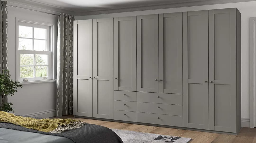 Drehtürenschrank mit Schubladen 344cm Grau/Taupe ohne | Grau