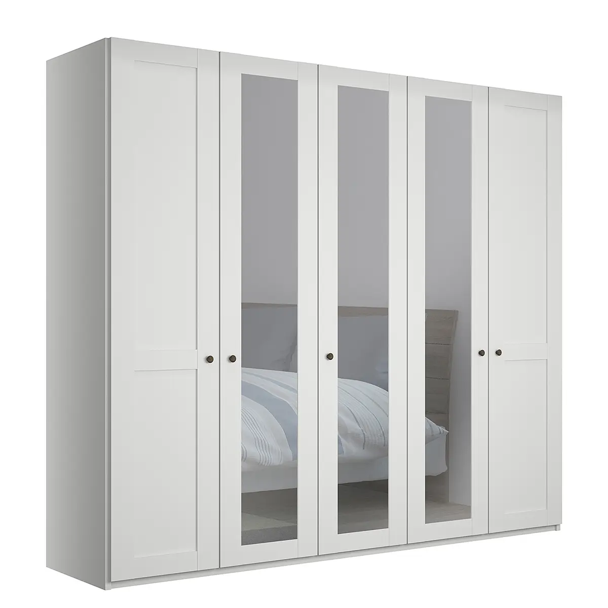 Drehtürenschrank 246cm Weiß/Weiß 3 Spiegeltüren | Weiß