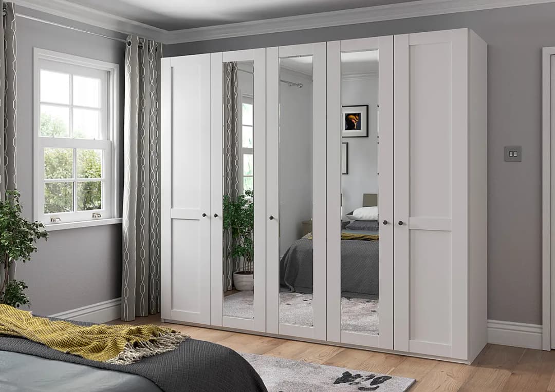 Drehtürenschrank 246cm Weiß/Weiß 3 Spiegeltüren | Weiß