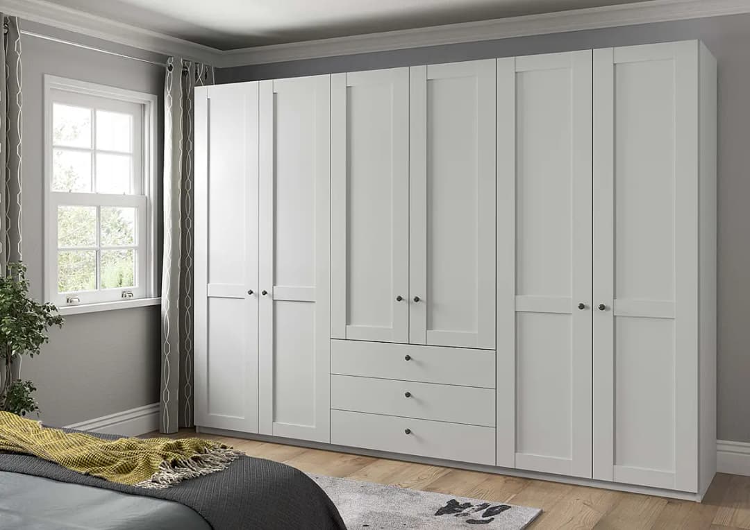 Drehtürenschrank mit Schubladen 295cm Weiß/Weiß ohne | Weiß