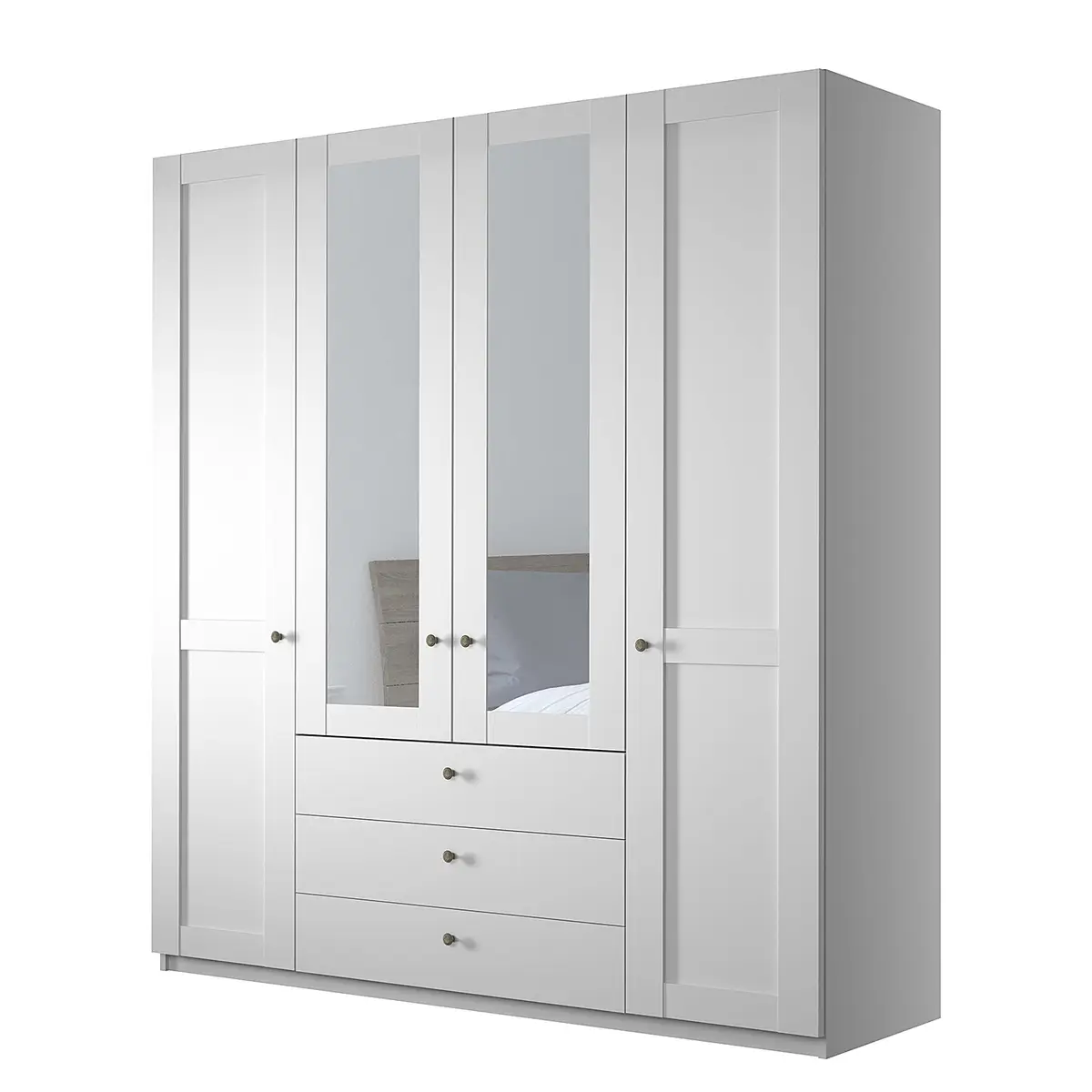 Drehtürenschrank mit Schubladen 197cm Weiß/Weiß mit | Weiß