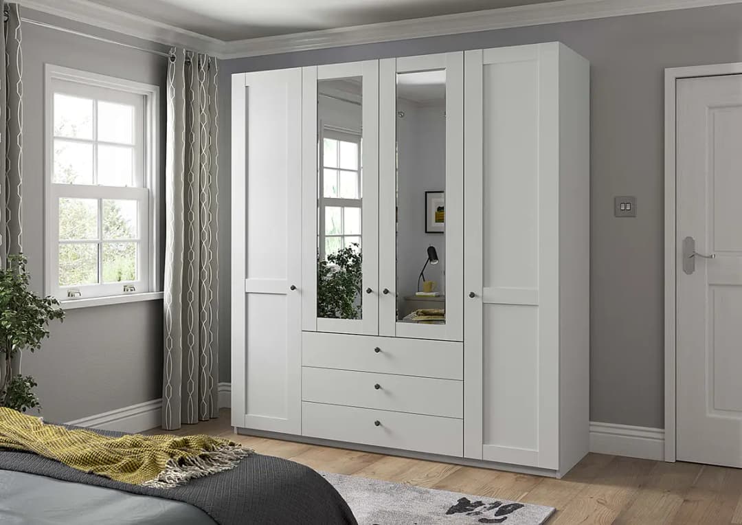 Drehtürenschrank mit Schubladen 197cm Weiß/Weiß mit | Weiß