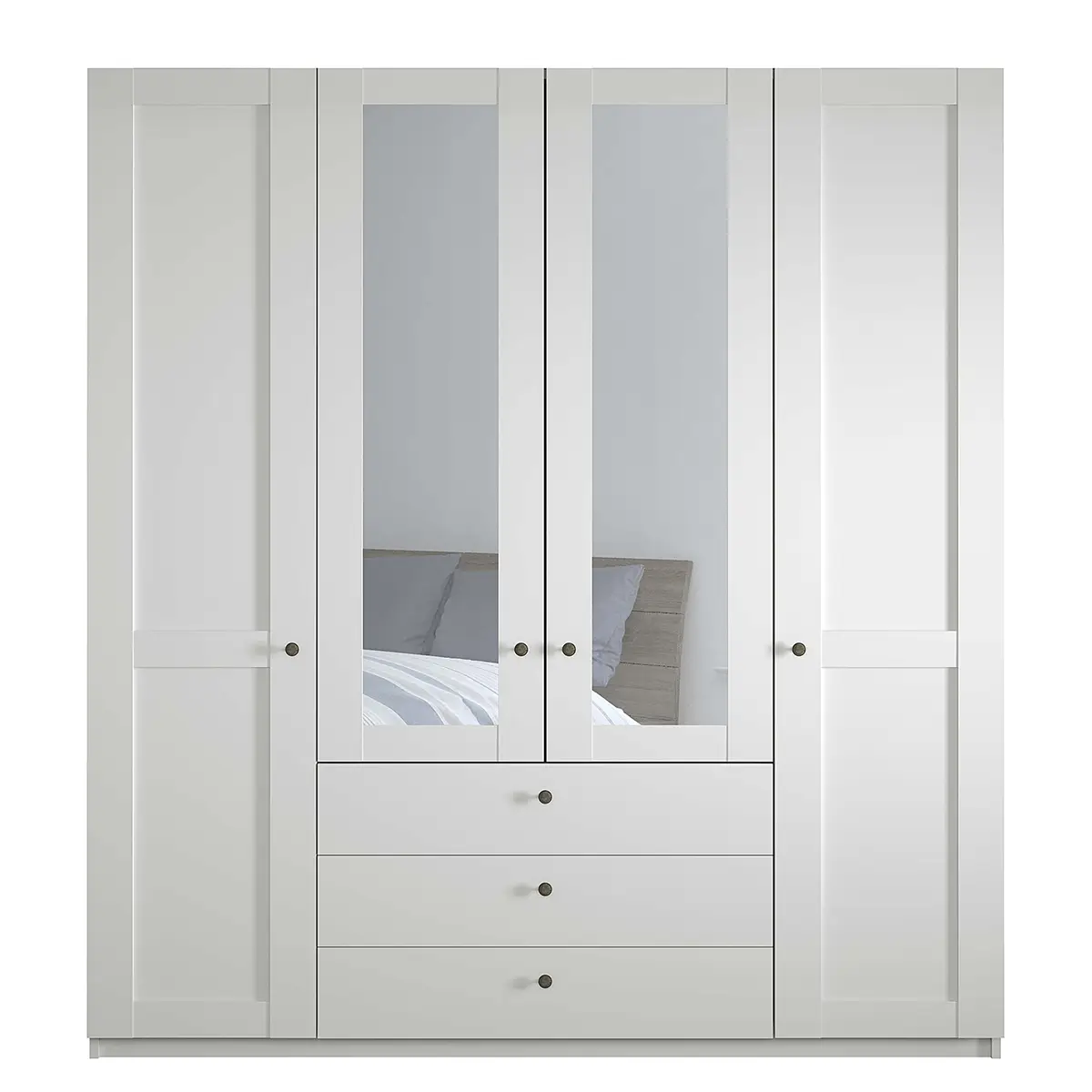 Drehtürenschrank mit Schubladen 197cm Weiß/Weiß mit | Weiß