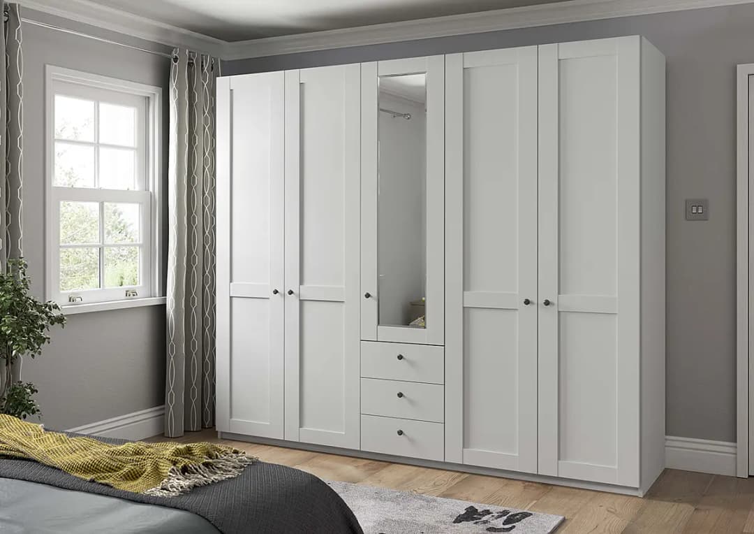 Drehtürenschrank mit Schubladen 246cm Weiß/Weiß mit | Weiß