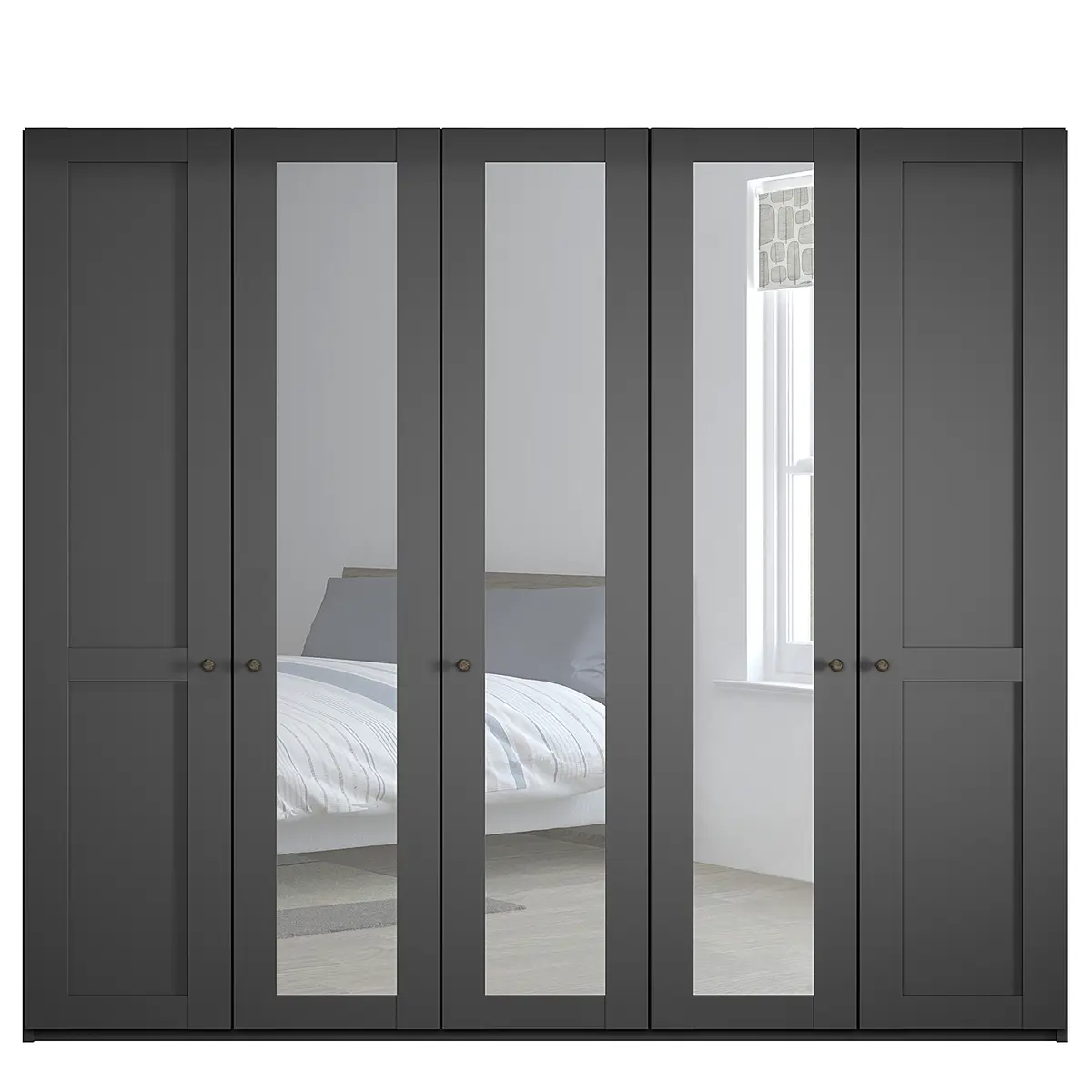 Drehtürenschrank 246cm Schwarz/Grau/Graphit 3 Spiegeltüren