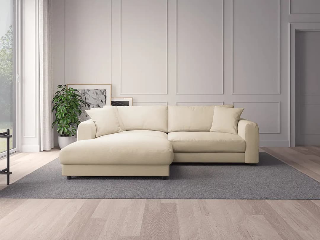 Ecksofa mit Longchair Beige/Beige Webstoff Saia | Beige