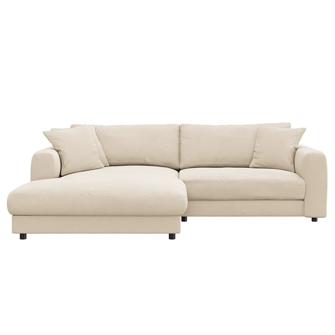 Ecksofa mit Longchair Beige/Beige Webstoff Saia | Beige