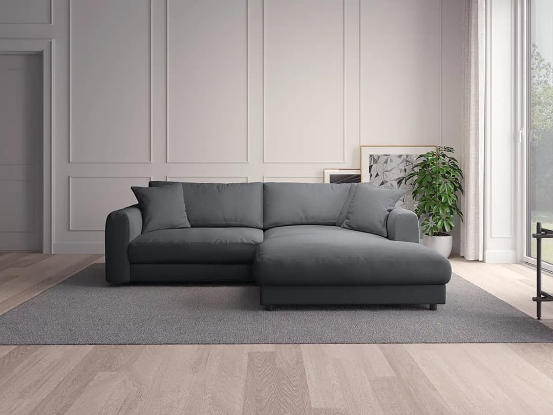 Ecksofa mit Longchair Grau/Grau Webstoff Saia 238cm Longchair