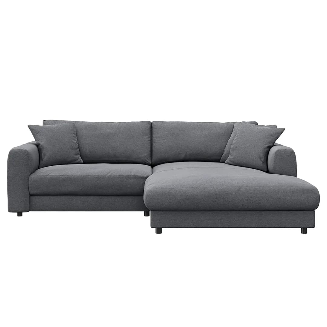 Ecksofa mit Longchair Grau/Grau Webstoff Saia 238cm Longchair
