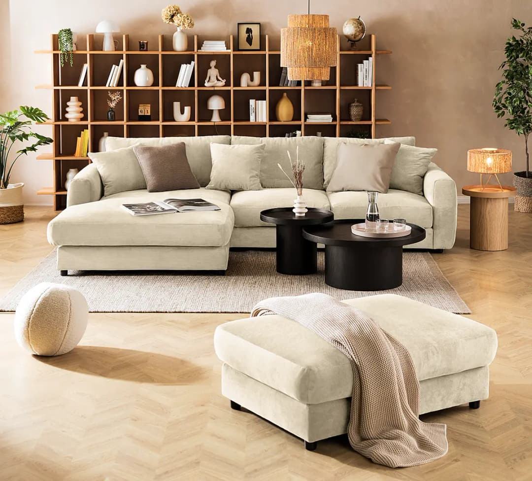 Ecksofa mit Longchair Snor | Beige