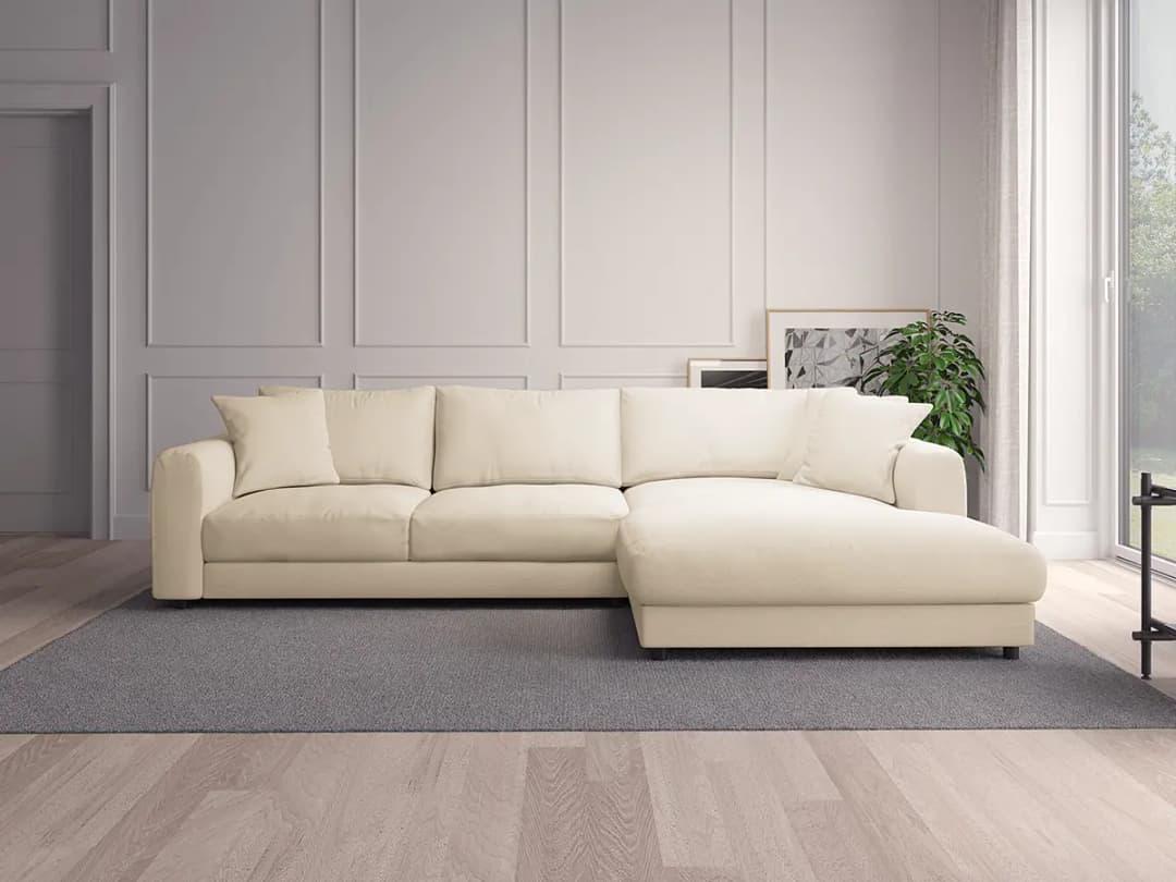 Ecksofa mit Longchair Beige/Beige Webstoff Saia | Beige