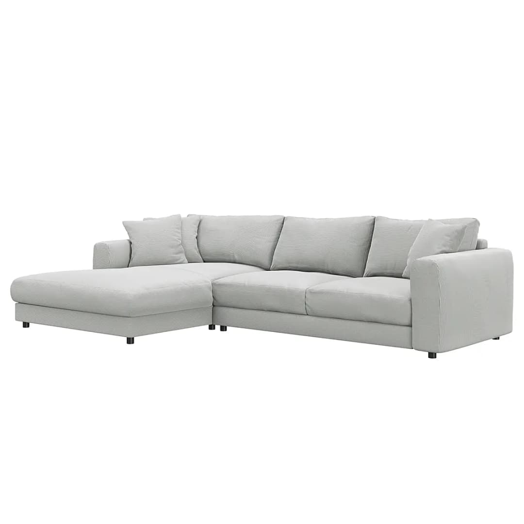 Ecksofa mit Longchair Grau/Grau Cordstoff Snor | Grau