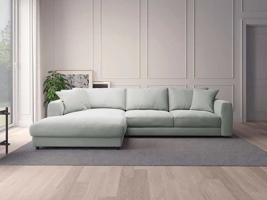 Ecksofa mit Longchair Grau/Grau Cordstoff Snor | Grau