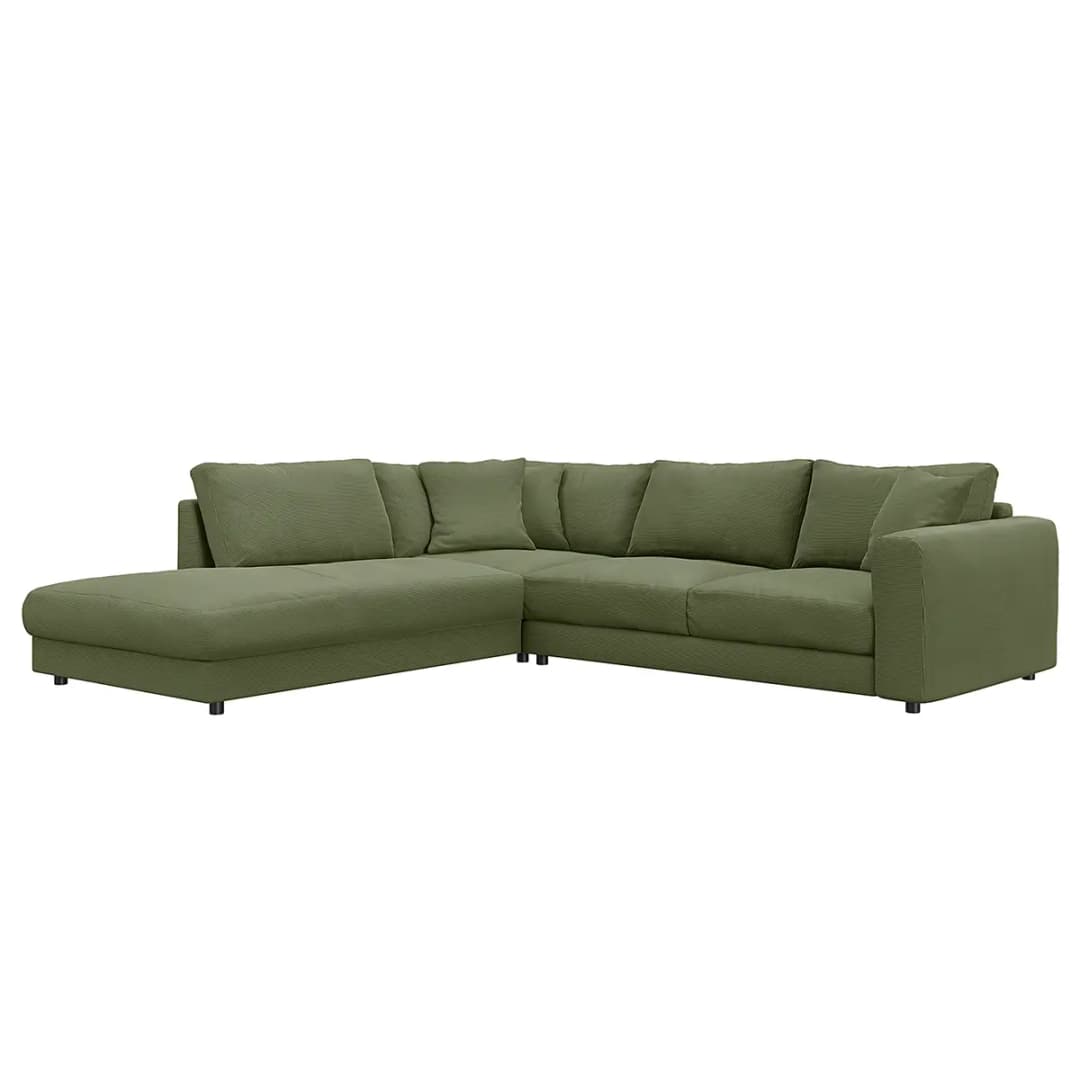 Ecksofa mit Ottomane Grün/Grün Cordstoff Snor | Grün