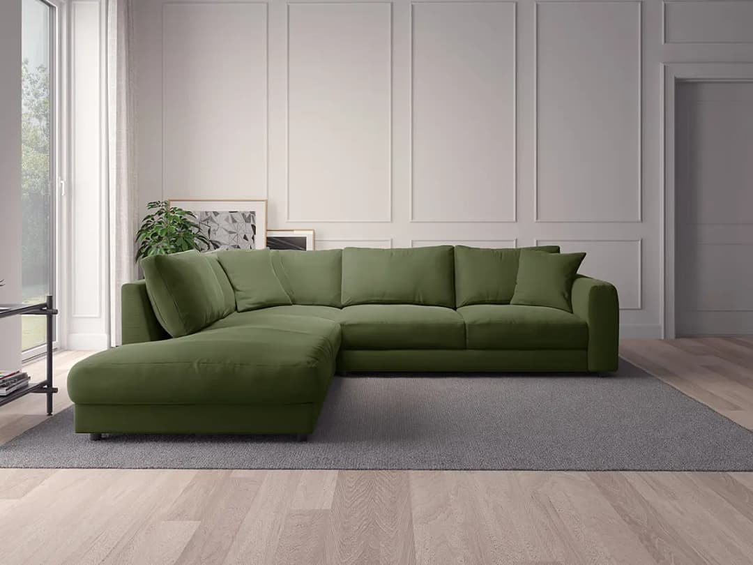 Ecksofa mit Ottomane Grün/Grün Cordstoff Snor | Grün