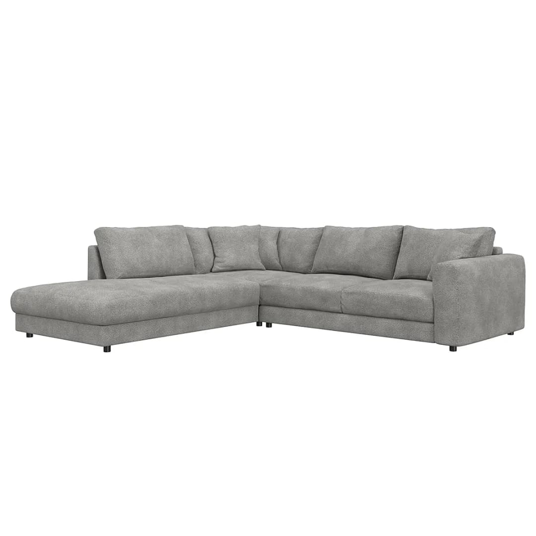 Ecksofa mit Ottomane Grau/Grau Teddy-Bouclé Stoff Bony | Grau