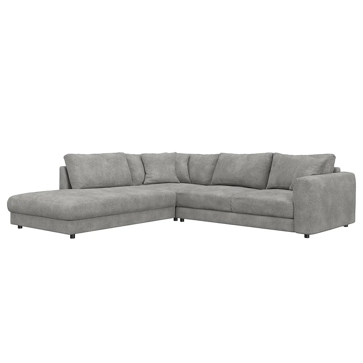 Ecksofa mit Ottomane Grau/Grau Teddy-Bouclé Stoff Bony | Grau