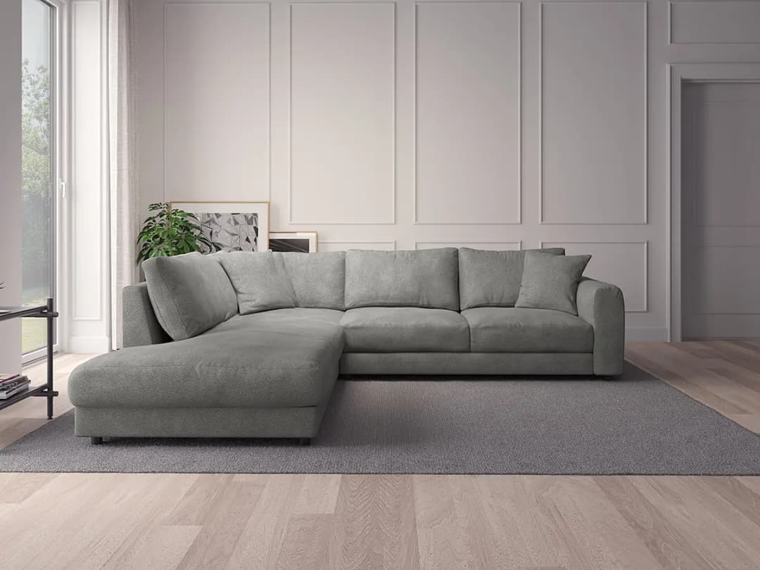 Ecksofa mit Ottomane Grau/Grau Teddy-Bouclé Stoff Bony | Grau