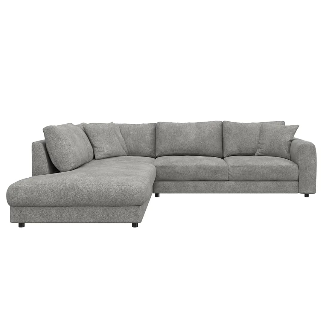 Ecksofa mit Ottomane Grau/Grau Teddy-Bouclé Stoff Bony | Grau