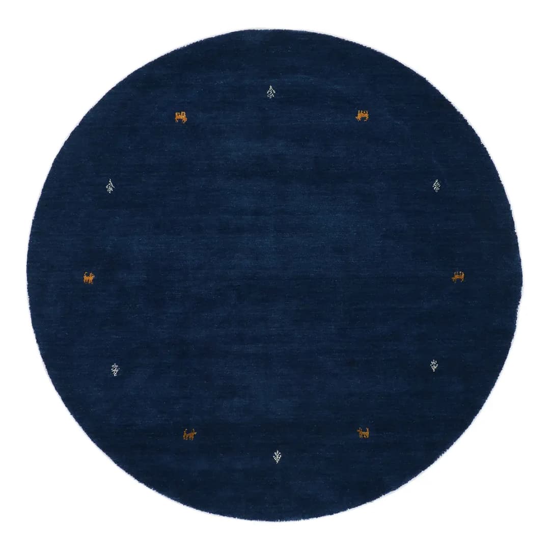 Wollteppich Gabbeh Uni Rund Blau/Blau | Blau